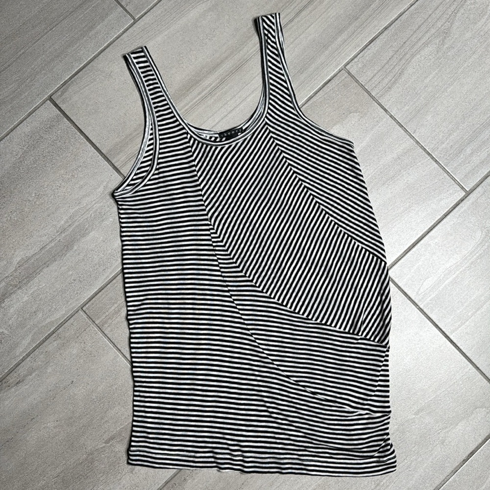 Theory Black and White Asymmetrical Tank Top